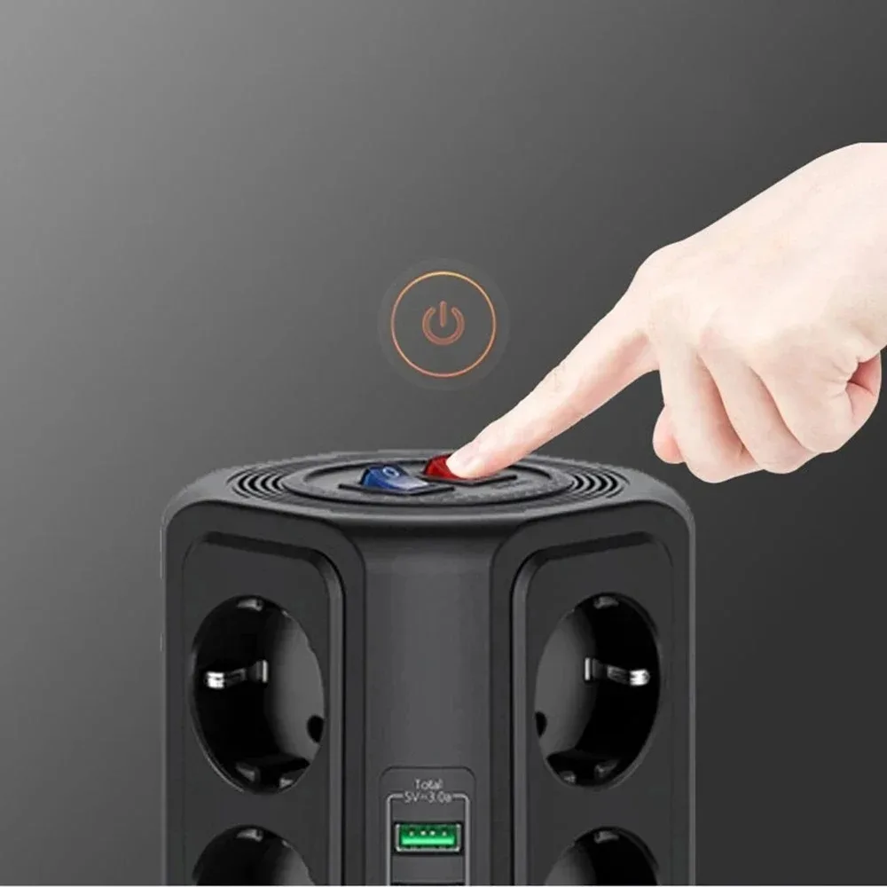 Melery  Multiple Power Strip Vertical EU Eectrical Plug Tower Outlet Socket USB Type-C 20W Surge Protector Circuit Extension Cord-Melery