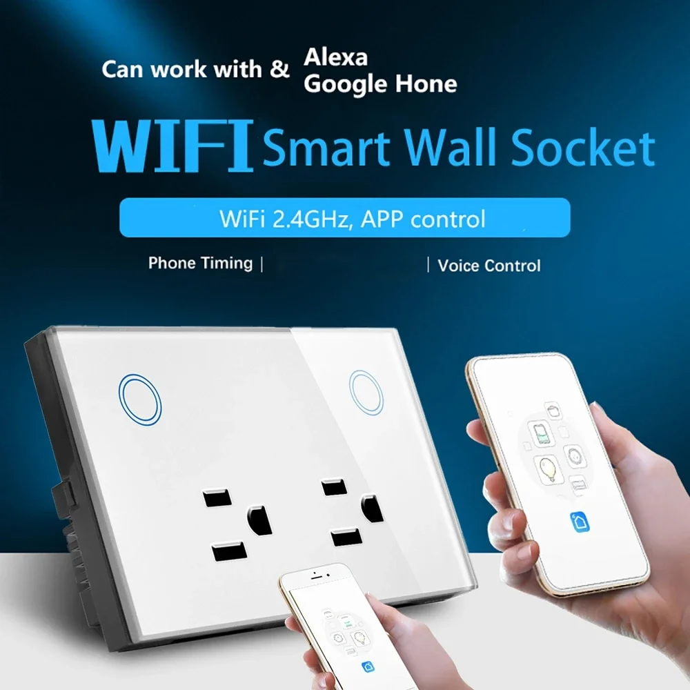 WIFI Smart Wall Socket US Electrical Plug Outlet 10A Power Touch Switch Wireless Remote Work with Alexa Google Home Kitchen-Melery