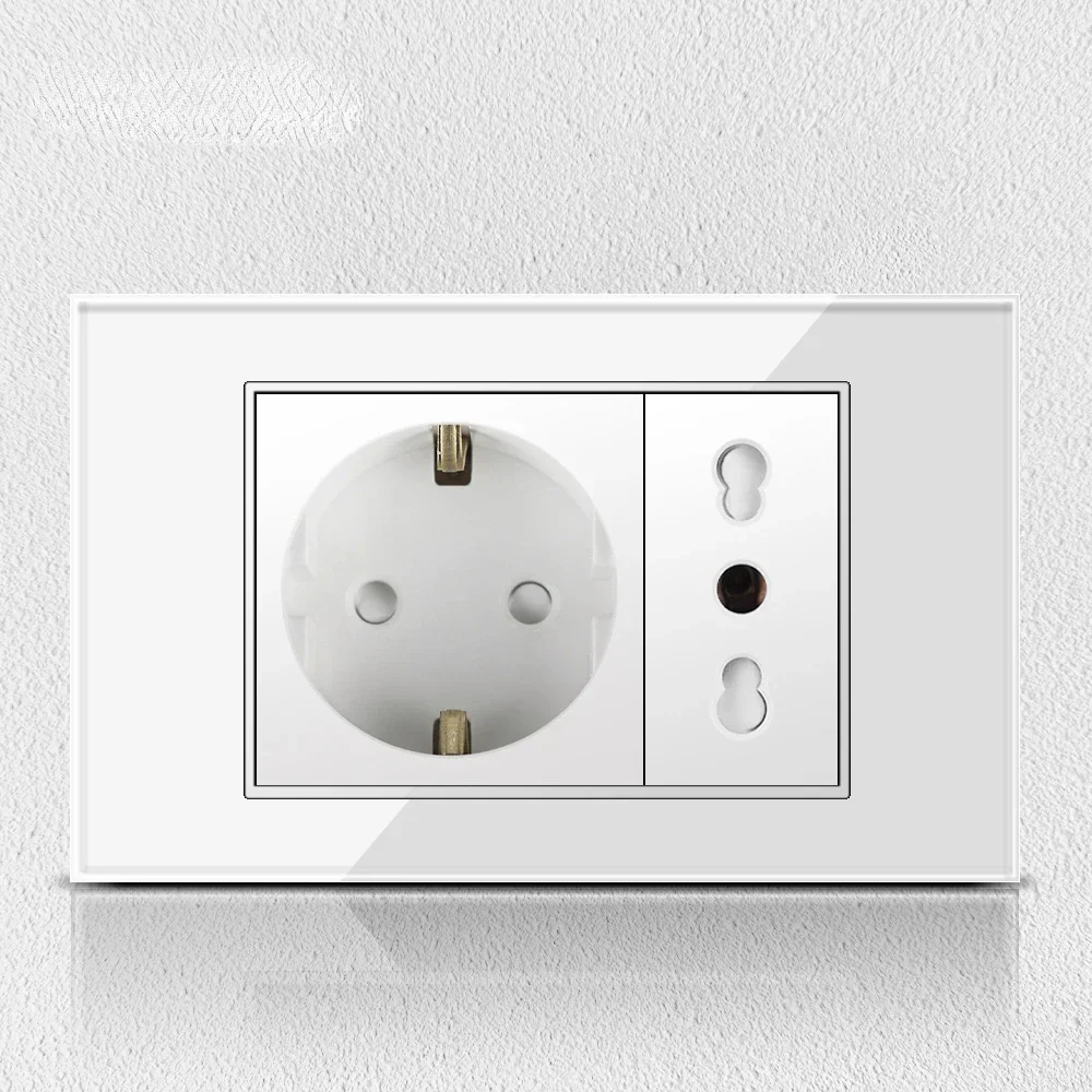 Melery Chile Italy Standard White Tempered Glass Home Office EU Outlet USb Type C Korea Wall Socket Light Pressure Switch 118-Melery