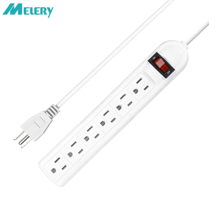 Melery  Power Strip 6 Outlet US American Plug Electrical Adaptor UL Socket Overload Protection 1.8m Extension Cord Travel Adapter-Melery