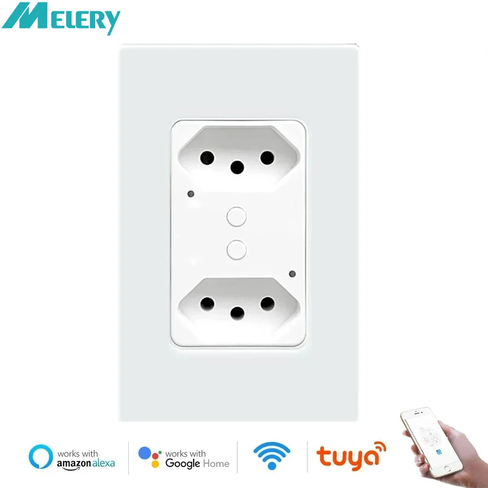Melery  WiFi Brazil Tomada Wall Socket 16A Smart Tuya Glass Panel Electrical Plug Outlets Wireless Remote by Alexa Google Home-Melery