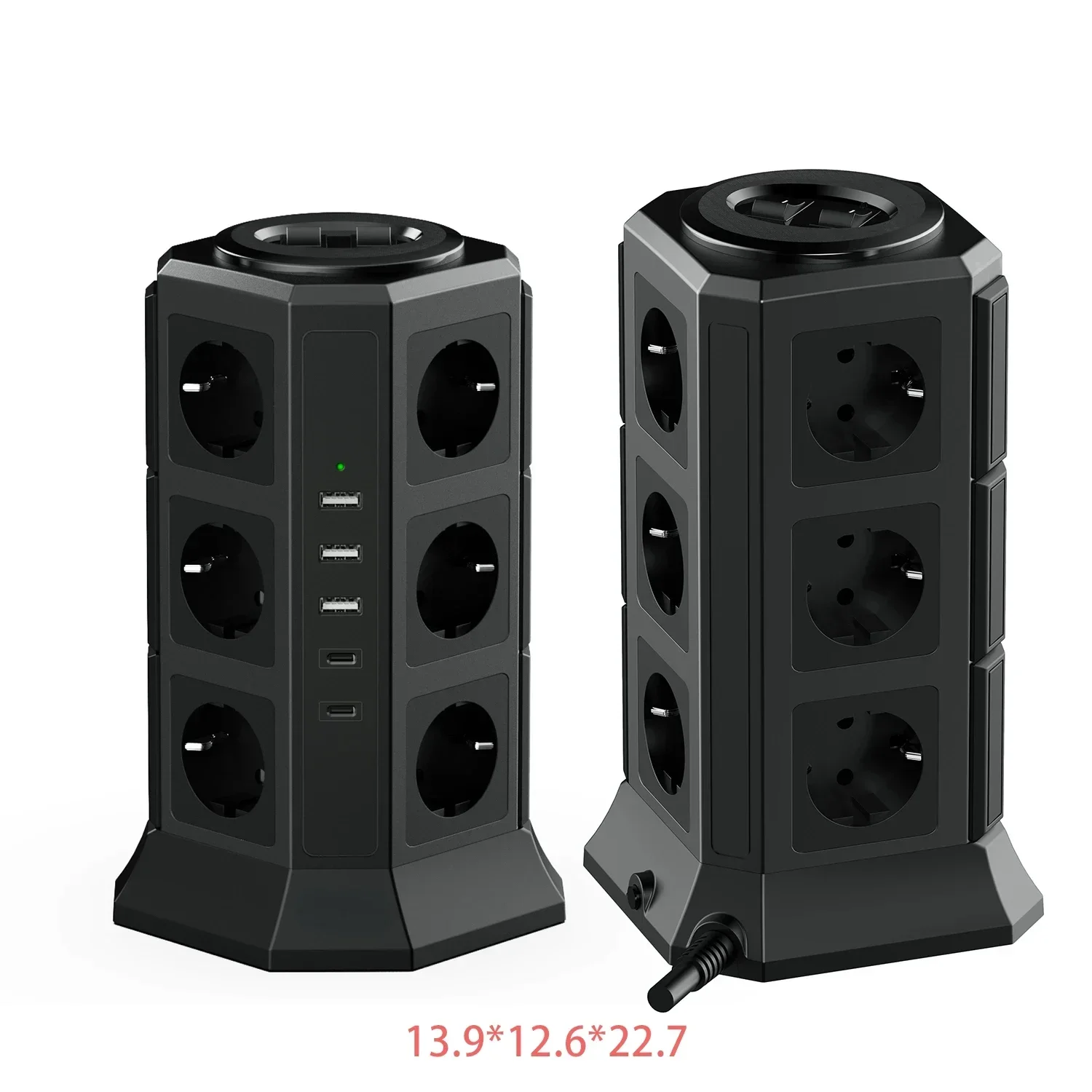 Melery  Tower Power Strip Vertical EU Plug Adapter Outlet Socket USB TYPE-C Surge Protector Circuit Protection 2m Extension Cord-Melery