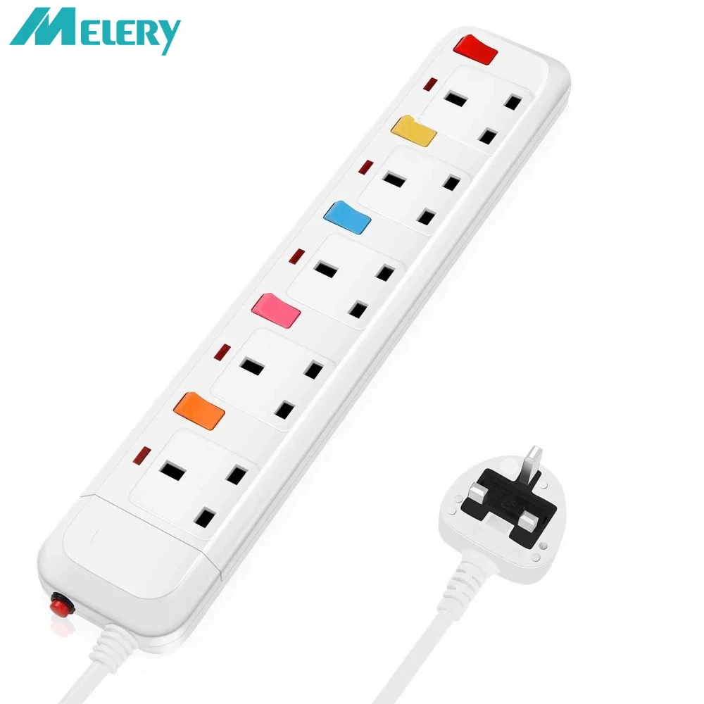 Melery  Power Strip Surge Protection UK Electric Plug Adapter 2m Extension Lead 4 Gang/Way 2 USB Mountable  Individually Switched-Melery