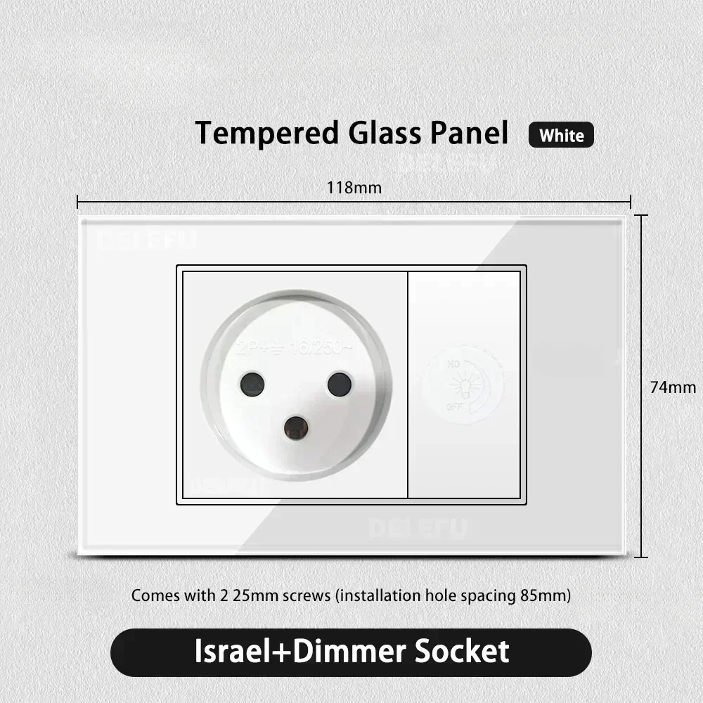 Melery White Tempered Glass Israel Standard USB Type C Fast Charging Wall Socket Light Switch Satellite TV Tel CAT5 CAT6-Melery