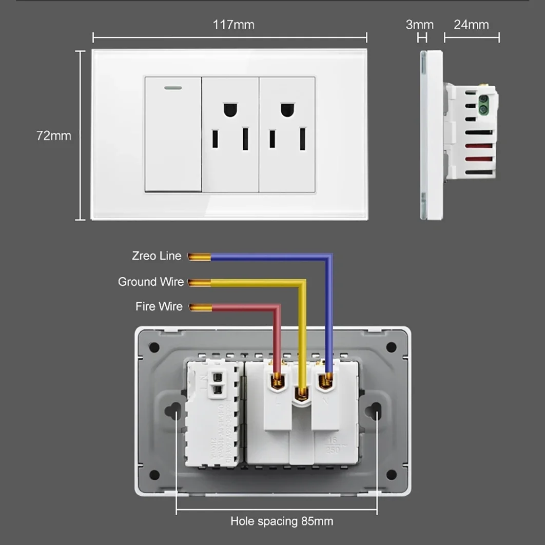Melery US Power Wall Socket USB Type C Light Switch Double Pole Plastic&Glass Panel Outlet Plate Home Office Electrical Plug-Melery