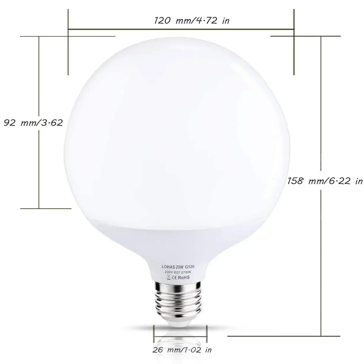 Melery E26 E27 LED Light Bulb 20W Globe G120 Lamp Edison Screw 200W Equivalent Daylight 5/6000K Warm White 2700K 1800lm for Home Using-Melery