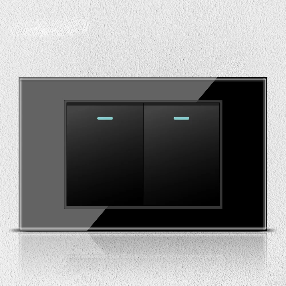 Melery  Black Tempered Glass Italy Standard Home Office EU Outlet USb Type C Chile Korea Wall Socket Light Pressure Switch 118-Melery