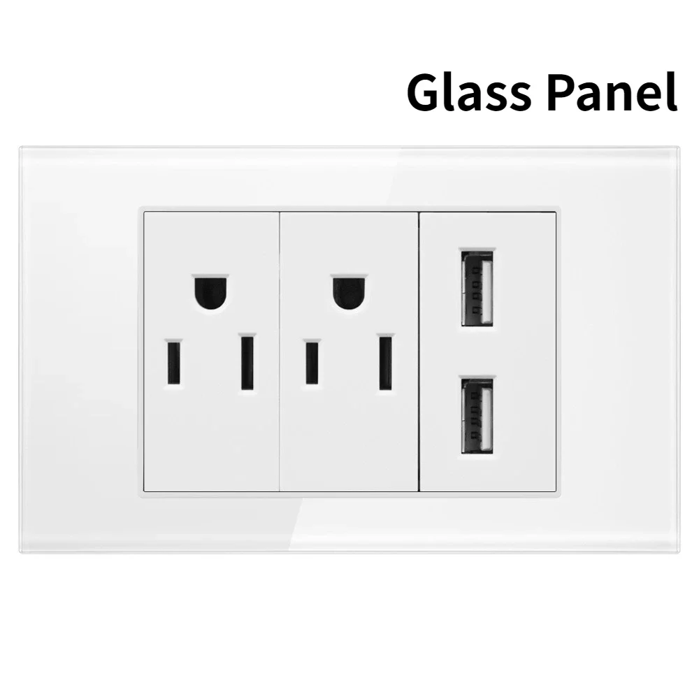 Melery US Power Wall Socket USB Type C Light Switch Double Pole Plastic&Glass Panel Outlet Plate Home Office Electrical Plug-Melery