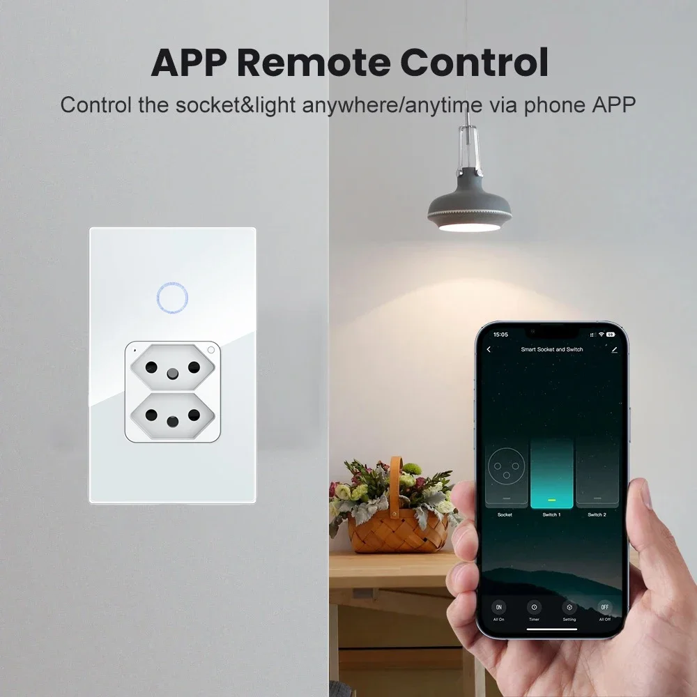 Melery Tuya Brazil Light Switch Wifi Smart Dual Wall Socket 20A Plug Outlet Touch Sensor Glass Panel Remote by Alexa Google Home-Melery