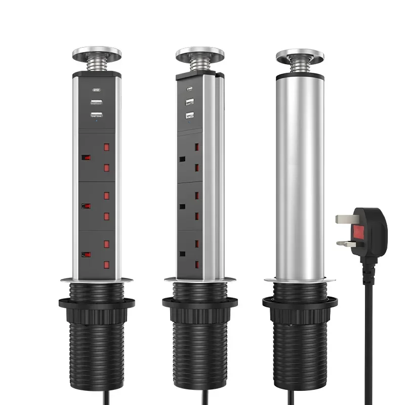 Melery  UK Pop Up Socket Hidden Table Electrical Plug USB Type-C Power Strips Wired Extension for Home Desk Office Kitchen-Melery