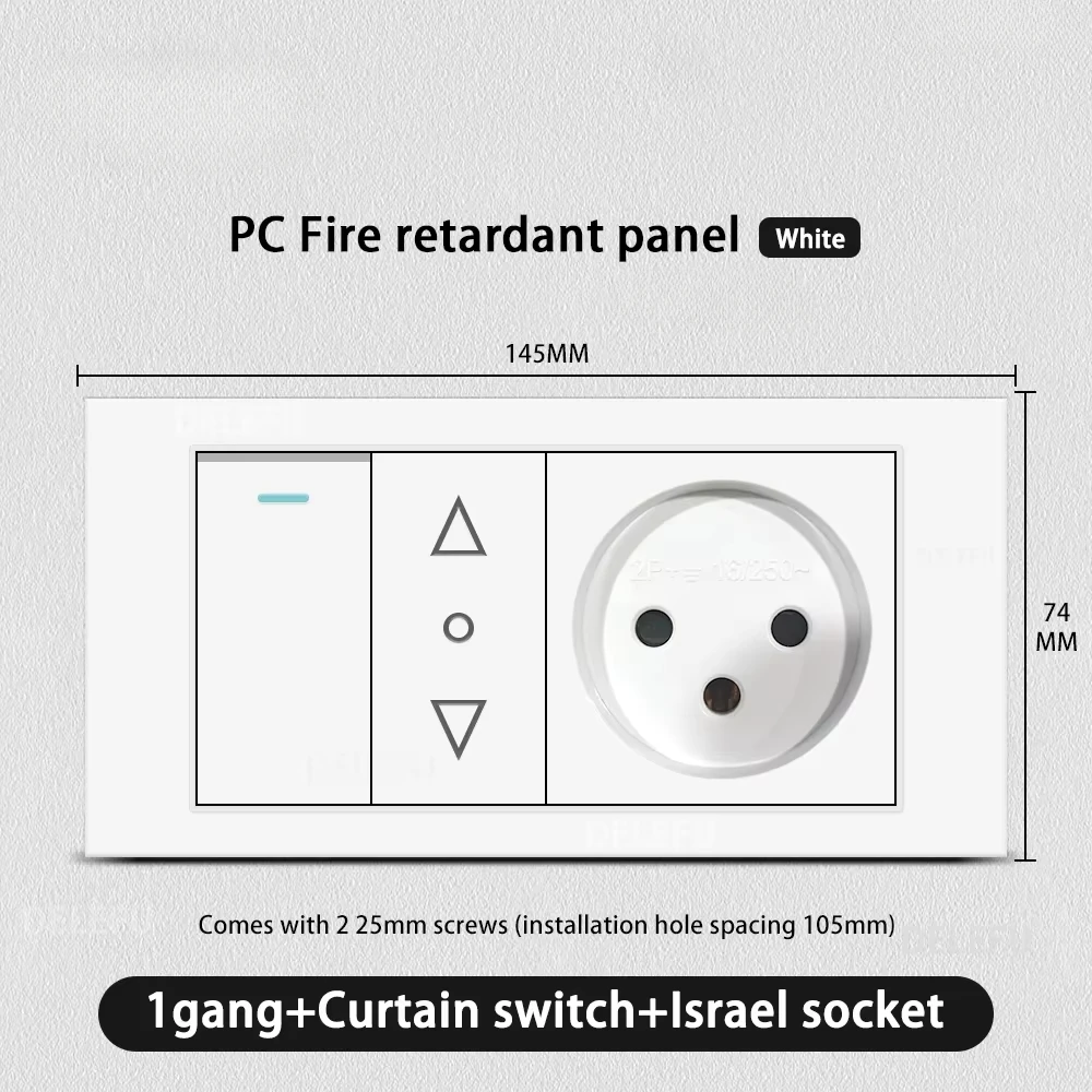 Melery Flame Retardant SC31 Panel 145mm White Israel Standard USB TypeC Fast Charging Wall Socket Switch TV Tel CAT5 CAT6-Melery