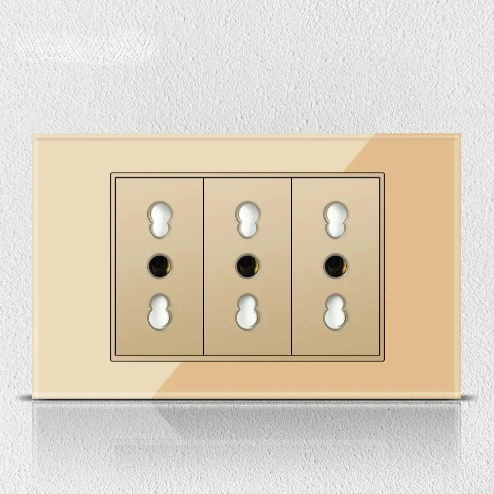 Melery Italy Chile Tempered Gold Glass Home Office EU Korean Outlet USB TypeC Korea Wall Socket Light Pressure Switch Electrical-Melery