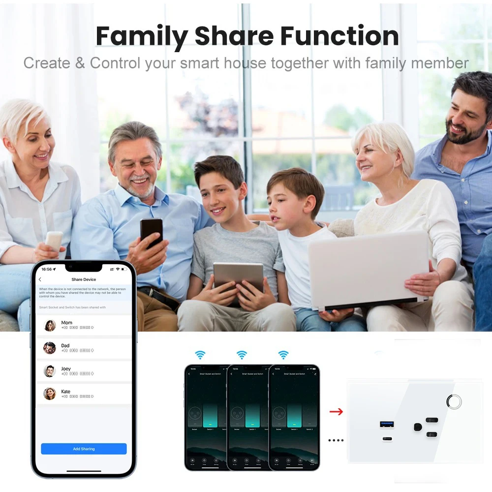 Melery Wall Socket US Plug Outlet WIFI Smart Tuya USB Type-C PD 30W 15A Power Touch Wireless Remote by Alexa Google Home Kitchen-Melery