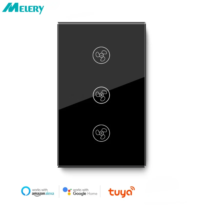 Melery Smart Fan Switch Speed Control Wifi Enabled Variable Ceiling Touch Glass Panel Remote by Alexa Dot Google Home Assistant-Melery
