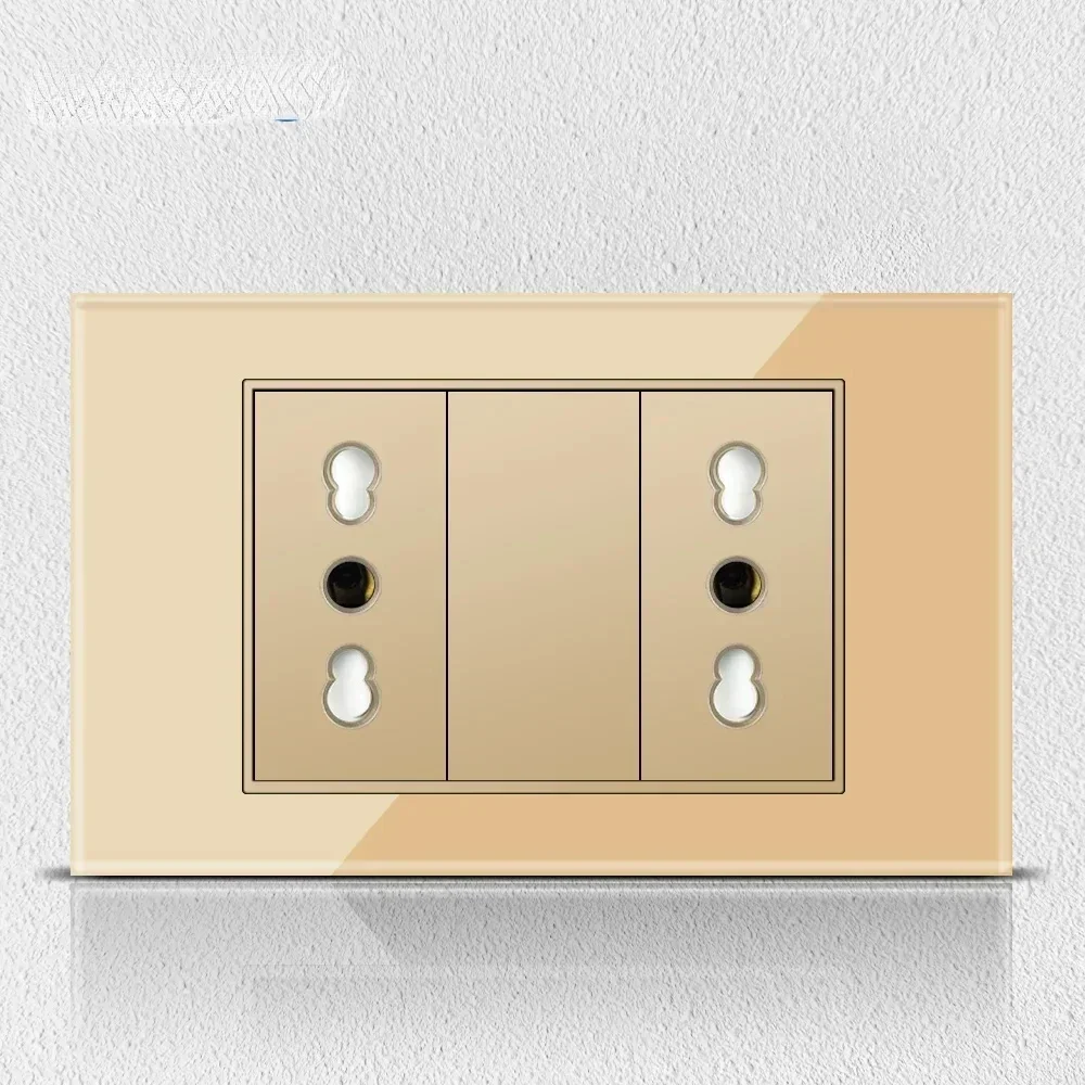 Melery Italy Chile Tempered Gold Glass Home Office EU Korean Outlet USB TypeC Korea Wall Socket Light Pressure Switch Electrical-Melery
