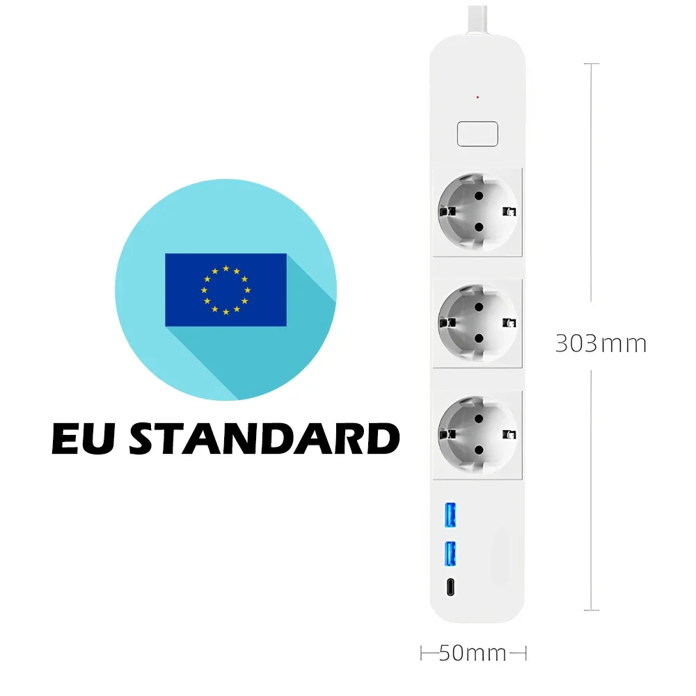 Melery  EU Wifi Smart Things Power Strip 3 AC Outlets USB Type-C Socket Plug Remote Control by Tuya Yandex Alexa Dot Google Home-Melery