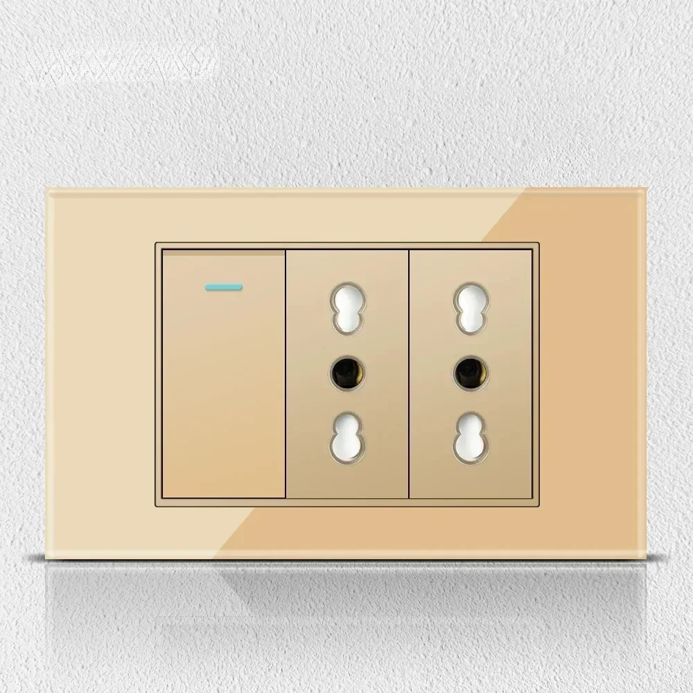 Melery Italy Chile Tempered Gold Glass Home Office EU Korean Outlet USB TypeC Korea Wall Socket Light Pressure Switch Electrical-Melery