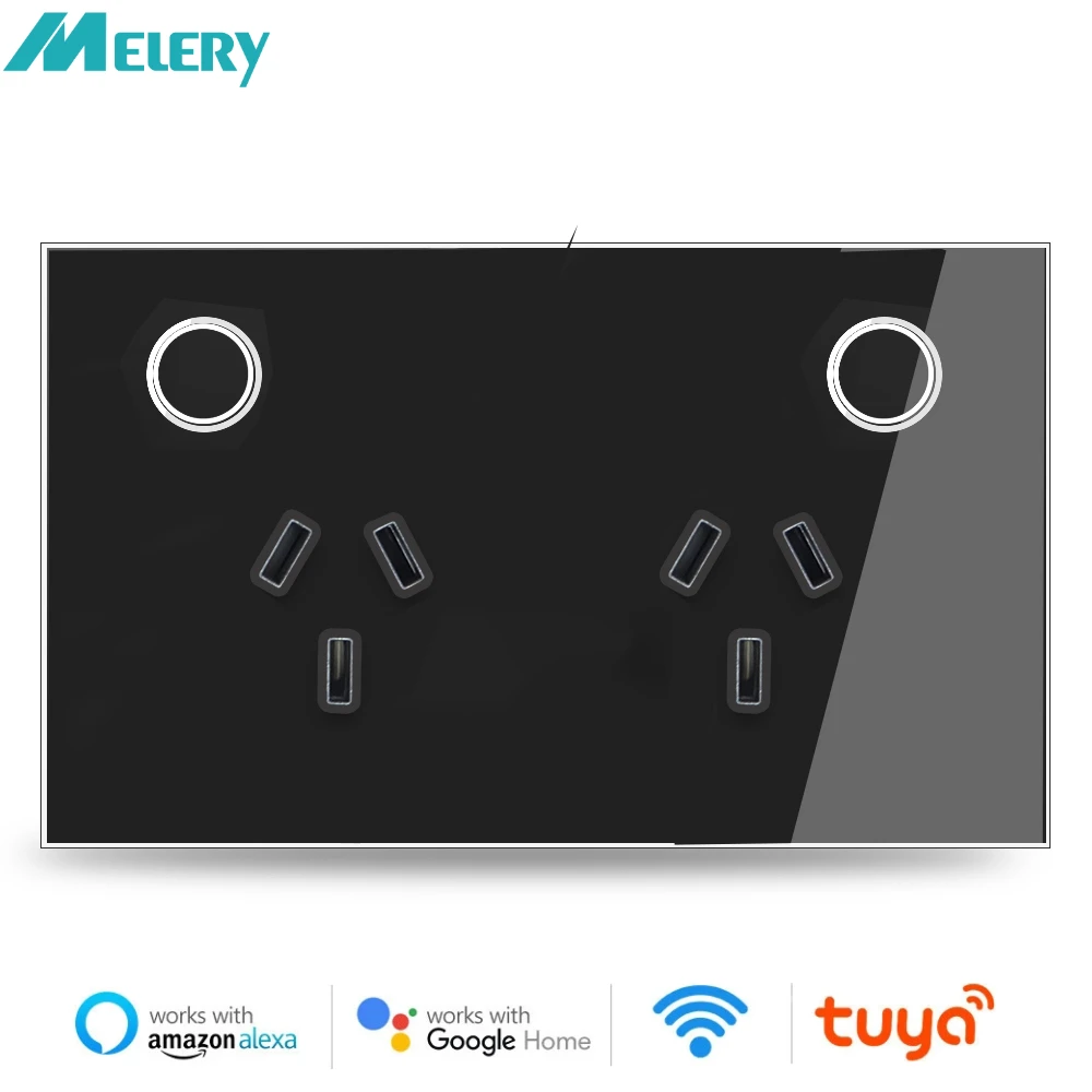 Melery Wifi Smart Wall Socket AU Electrical Plug Outlet 10A Power Touch Sensor Switch Wireless Remotely Controlled by Alexa Google Home-Melery