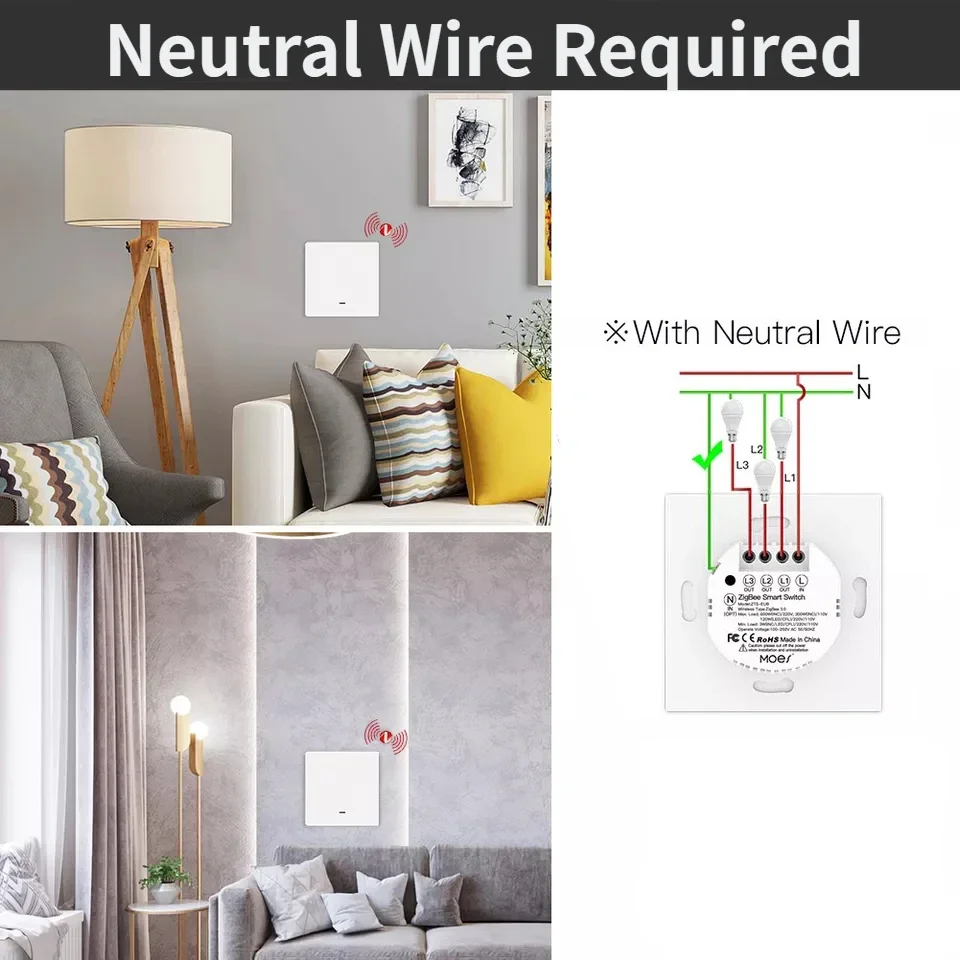 Shawader ZigBee Smart Light Switch Push Button Wall Interruptor Inteligente Tuya SmartLife App 2 Way Remote By Alexa Google Home-Melery