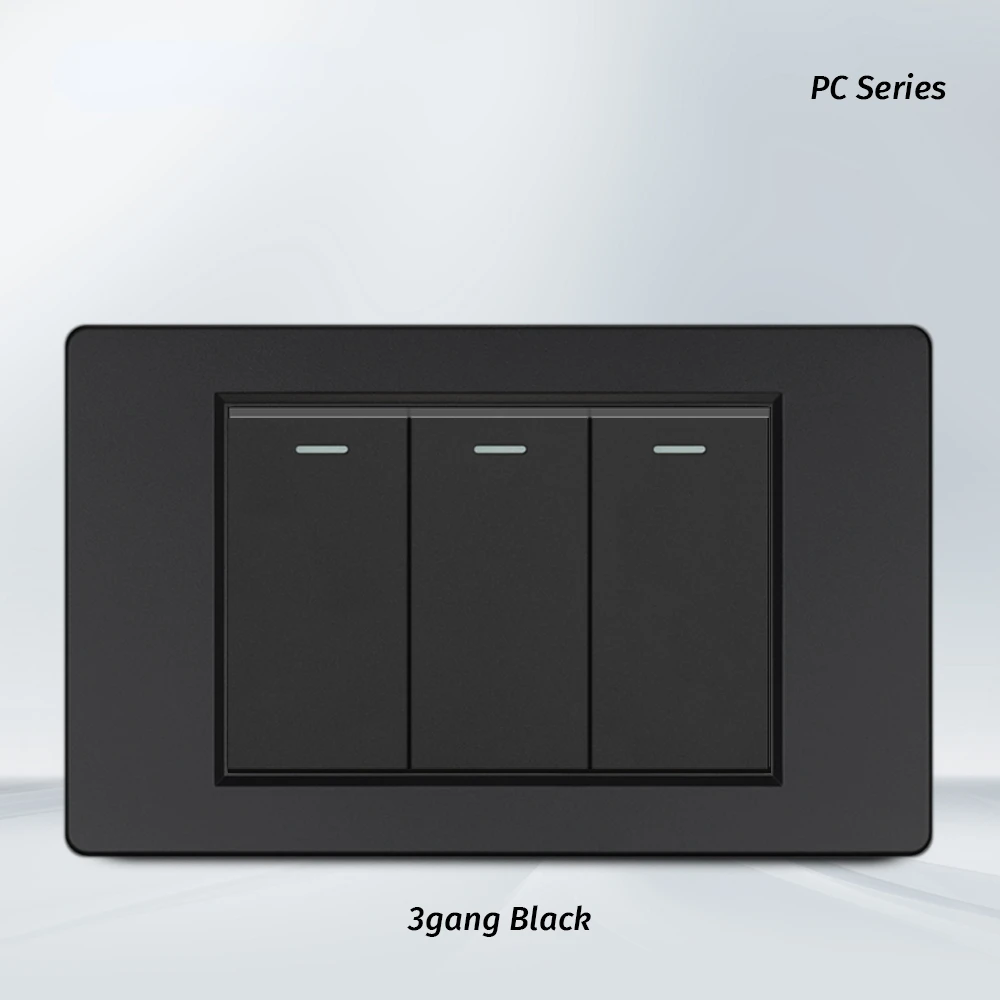 Melery  1/2/3gang1way 2way Black PC Panel Brazil USA Italy Mexico 250V 16A Standard 118*74mm light Wall Switch On Off Push Button-Melery