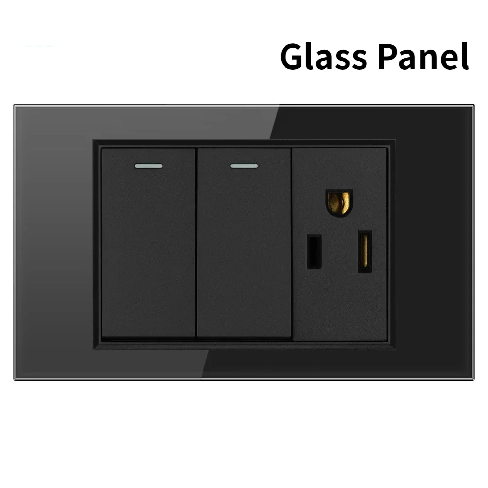 Melery US Power Wall Socket USB Type C Light Switch Double Pole Plastic&Glass Panel Outlet Plate Home Office Electrical Plug-Melery