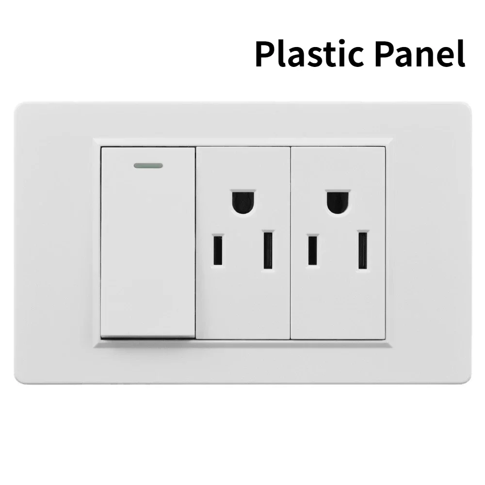 Melery US Power Wall Socket USB Type C Light Switch Double Pole Plastic&Glass Panel Outlet Plate Home Office Electrical Plug-Melery