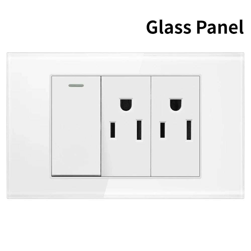 Melery US Power Wall Socket USB Type C Light Switch Double Pole Plastic&Glass Panel Outlet Plate Home Office Electrical Plug-Melery