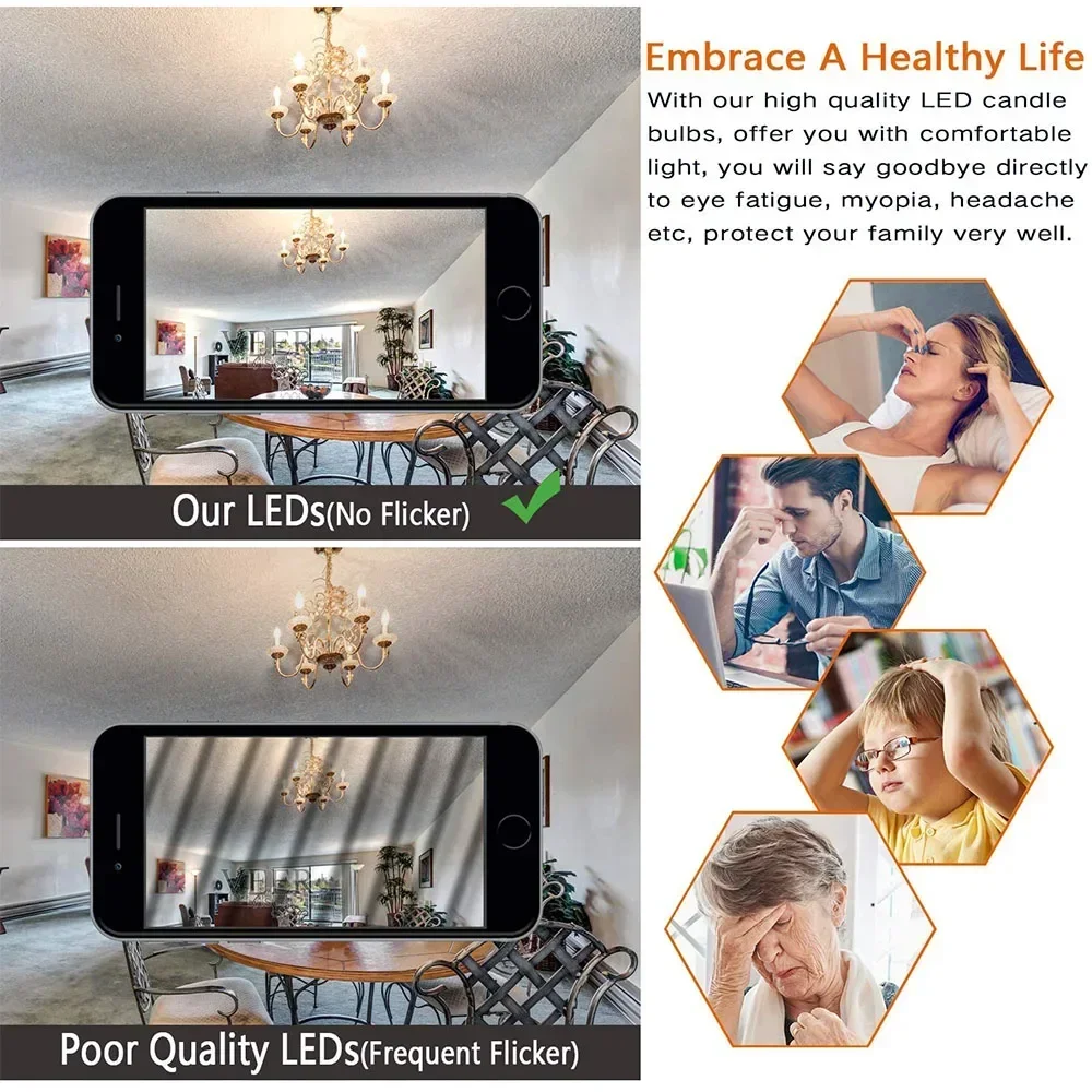 Melery E12 LED Bulb C35 Candle Chandelier Light 4W Equivalent 40W Warm White 2700K Daylight 6500K Edison Screw Lamp Clear Galss 12Pack-Melery