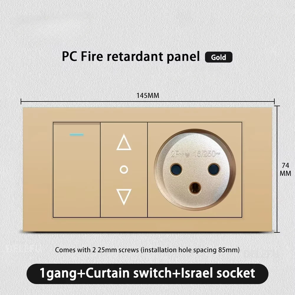 Melery Flame Retardant SC31 Panel 145mm Gold Israel Standard USB TypeC Fast Charging Wall Socket Switch TV Tel CAT5 CAT6-Melery