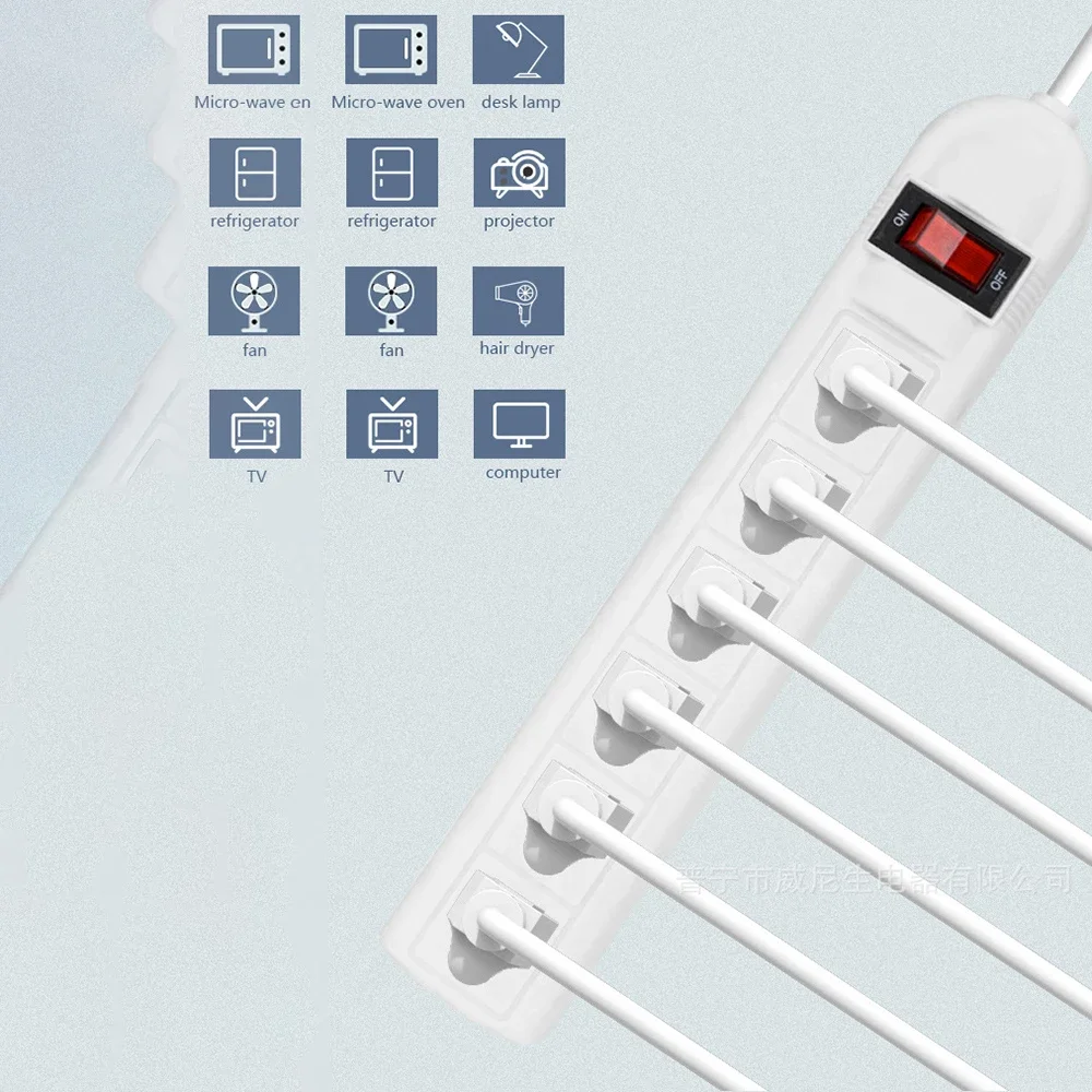 Melery  Power Strip 6 Outlet US American Plug Electrical Adaptor UL Socket Overload Protection 1.8m Extension Cord Travel Adapter-Melery