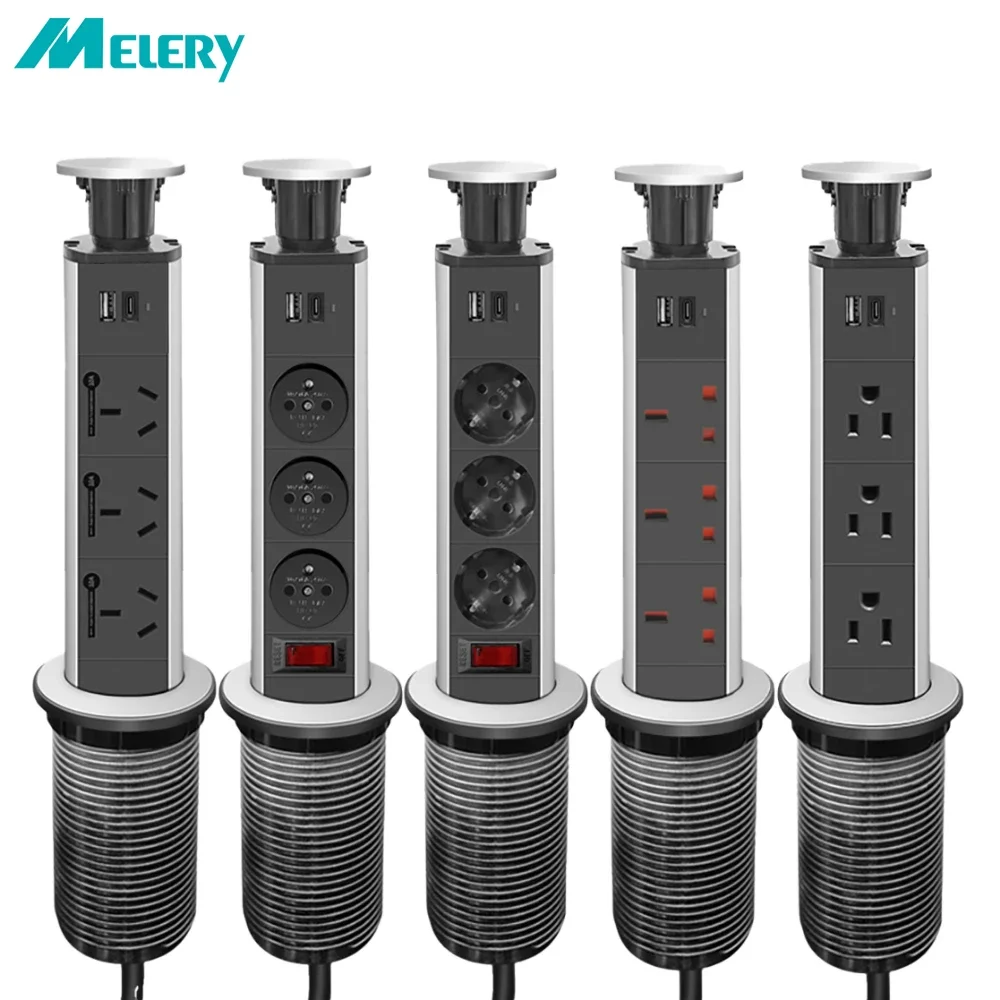 Melery  Table Socket Electrical Plug Brazil EU US UK AU FR Desk Power Strip Smart USB Type-C Hidden Outlet Home Office Kitchen-Melery