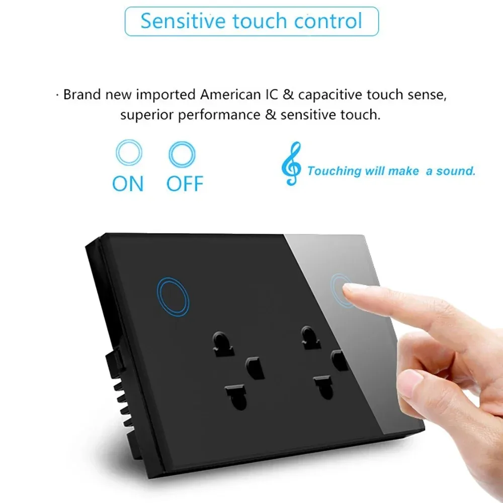 Melery  WIFI Smart Life Tuya US Socket Touch Glass Panel Thailand Double Outlet Voice Remote Control by APP Alexa Google Home-Melery