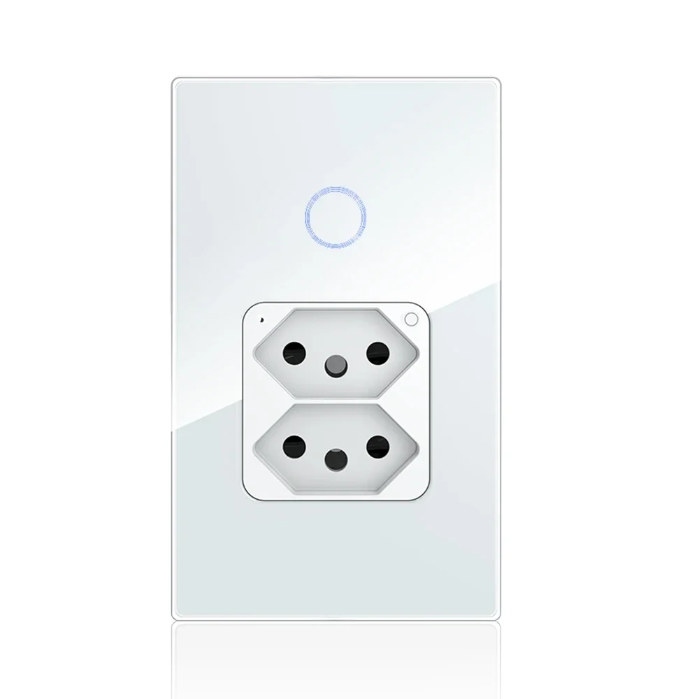 Melery Tuya Brazil Light Switch Wifi Smart Dual Wall Socket 20A Plug Outlet Touch Sensor Glass Panel Remote by Alexa Google Home-Melery