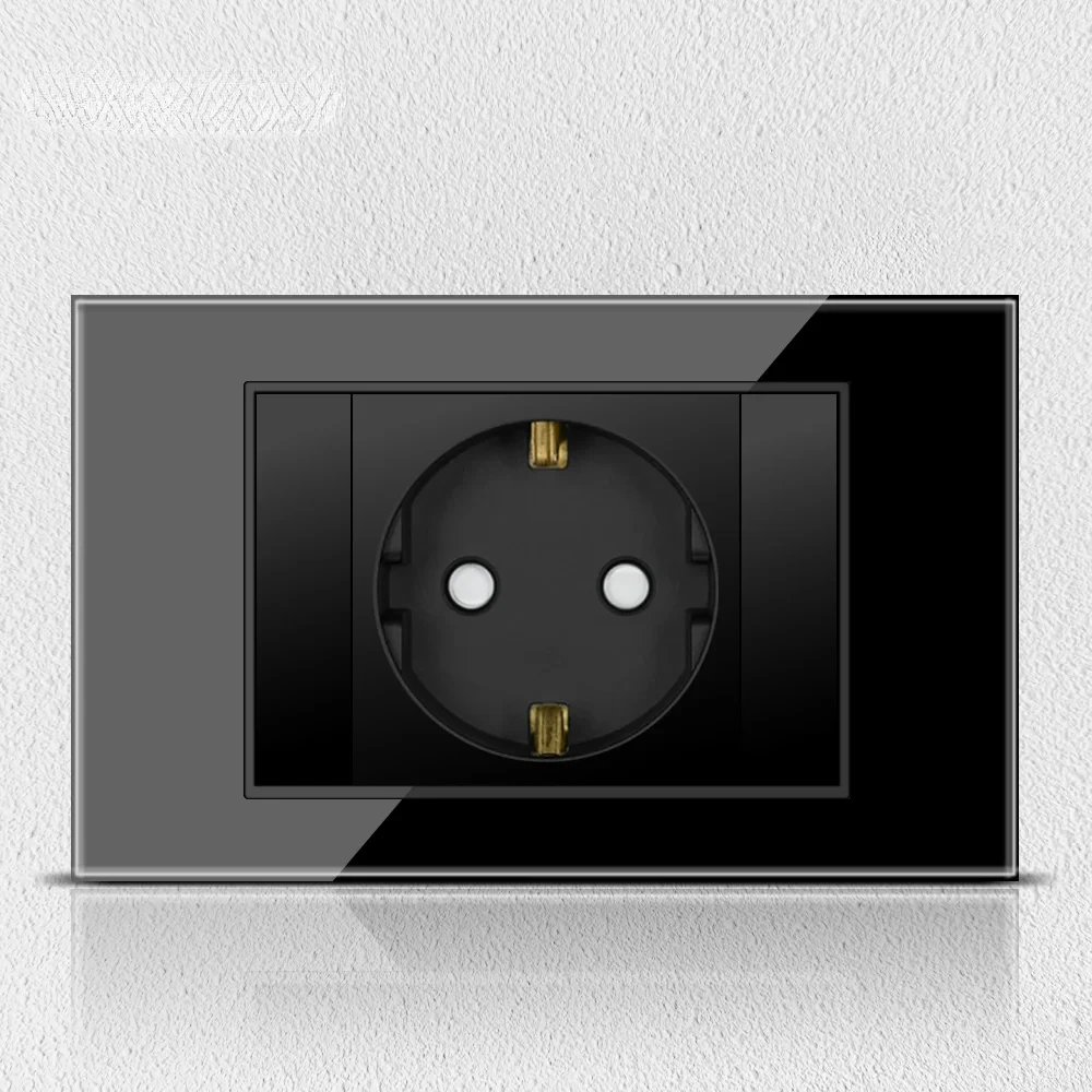 Melery  Black Tempered Glass Italy Standard Home Office EU Outlet USb Type C Chile Korea Wall Socket Light Pressure Switch 118-Melery