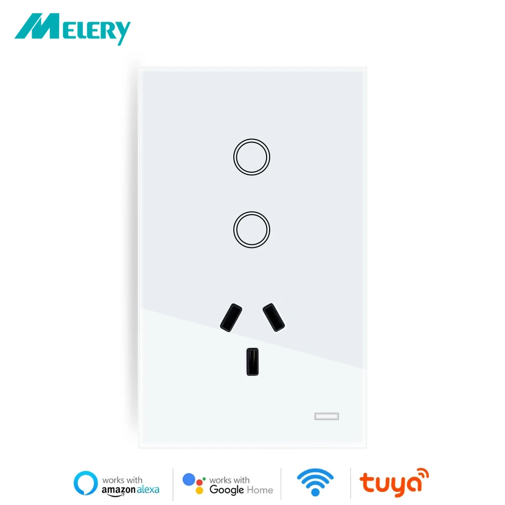 Melery Wifi Smart Tuya Light Switch Argentina Plug Wall Socket Australia Outlet Touch Glass Panel Remote by Alexa Google Home-Melery