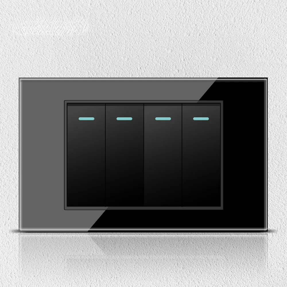 Melery  Black Tempered Glass Italy Standard Home Office EU Outlet USb Type C Chile Korea Wall Socket Light Pressure Switch 118-Melery