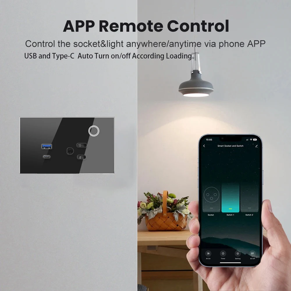Melery Wall Socket US Plug Outlet WIFI Smart Tuya USB Type-C PD 30W 15A Power Touch Wireless Remote by Alexa Google Home Kitchen-Melery