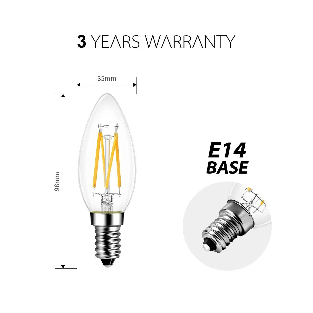 Melery Melery  E14 LED Candelabra Light Bulb 4W Lamp Filament 40W Replacement 2700K Warm/Cold White Matt 400lm Antique Candle Shape 6Pcs-Melery