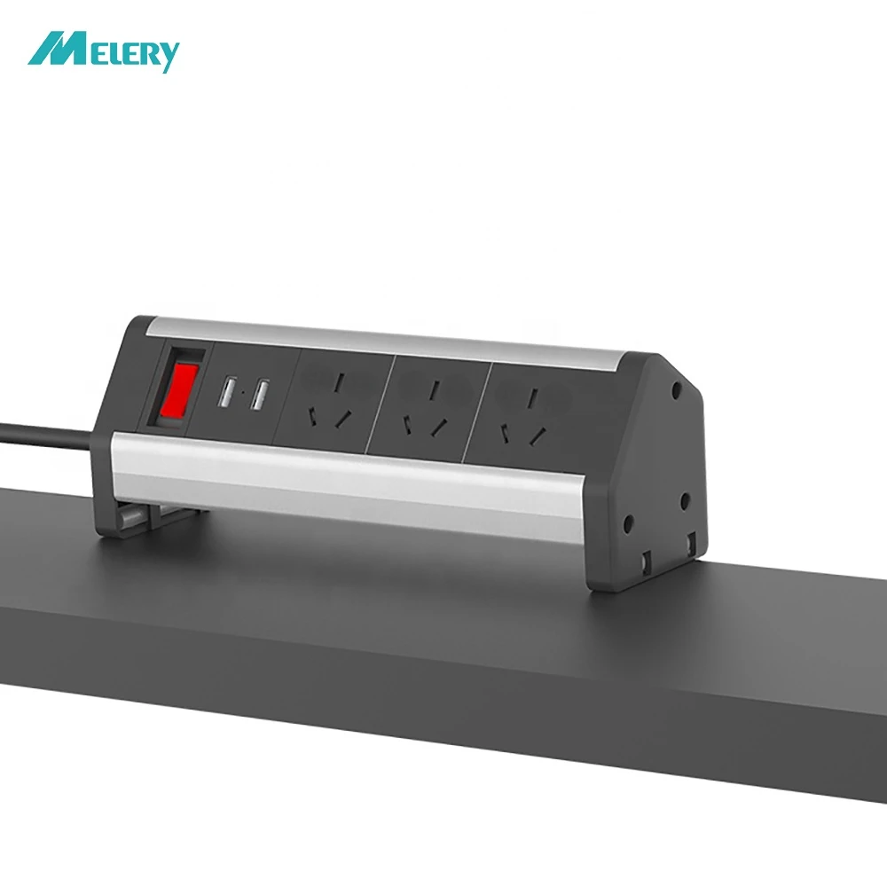 Melery AU Desk Power Strip Electrical Plugs Sockets 3 Ways Clamp on Conference Table Outlets Dual USB Port for Bar Counter Home Office-Melery
