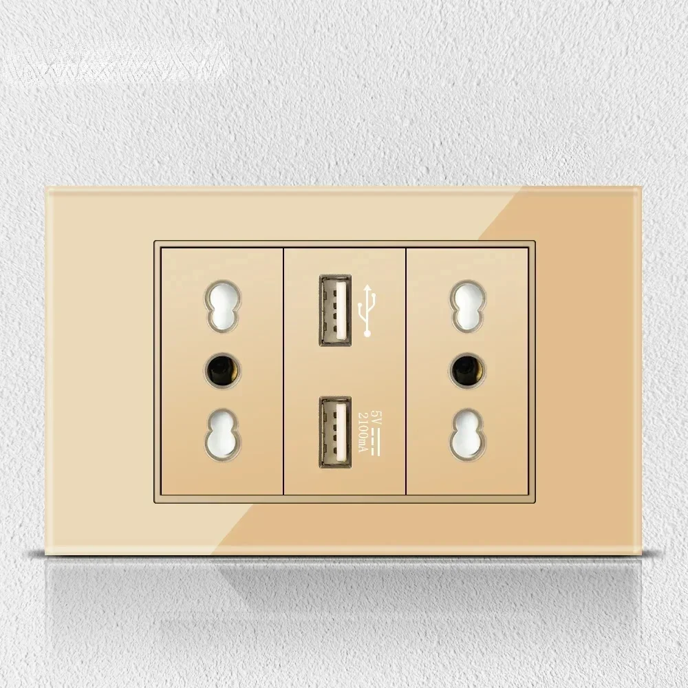 Melery Italy Chile Tempered Gold Glass Home Office EU Korean Outlet USB TypeC Korea Wall Socket Light Pressure Switch Electrical-Melery