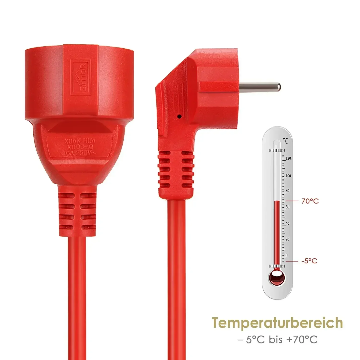 Melery  Power Strip Extension Cord 5/10m Cable 10A EU Outlets 2500w Electric Schuko Red Indoor Outdoor Plug Sockets Engineering-Melery