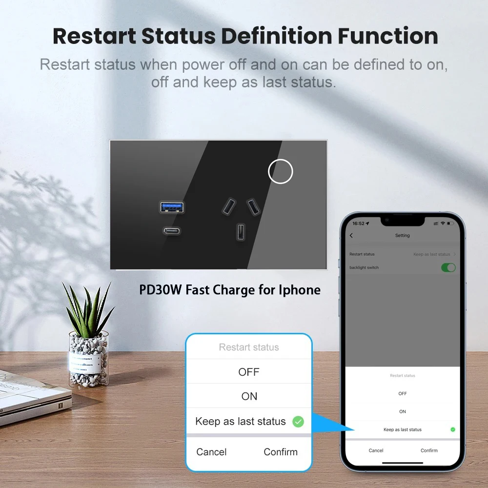 Melery  Argentina Wall Socket WIFI Tuya Smart Australia Plug USB Type-C 30W Outlet Power Touch Sensor Remote by Alexa Google Home-Melery