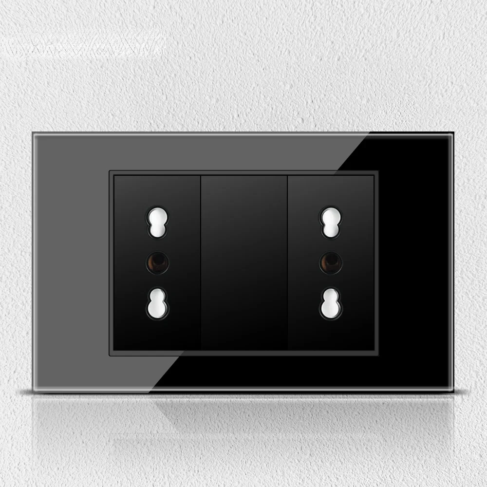 Melery  Black Tempered Glass Italy Standard Home Office EU Outlet USb Type C Chile Korea Wall Socket Light Pressure Switch 118-Melery