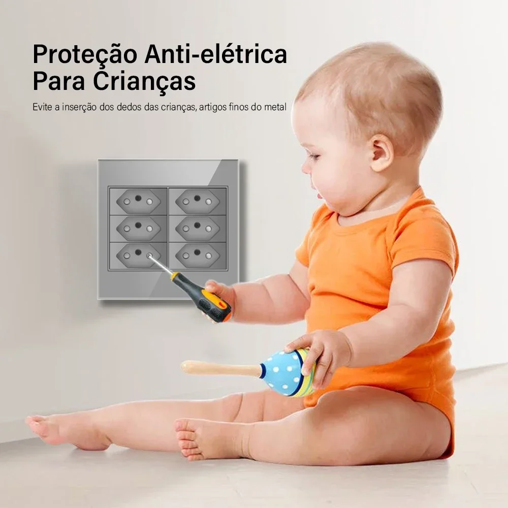 Melery  4x4 Fireproof Glass Panel Brazil Standard Outlet Double USB Type C 10/20W Wall Power Socket Light Switch Office Grey 20A-Melery