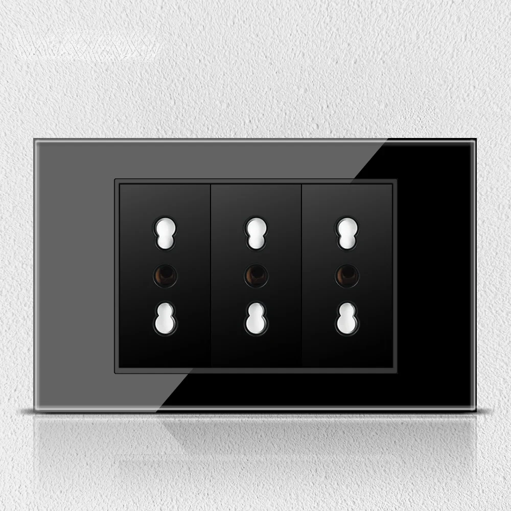 Melery  Black Tempered Glass Italy Standard Home Office EU Outlet USb Type C Chile Korea Wall Socket Light Pressure Switch 118-Melery