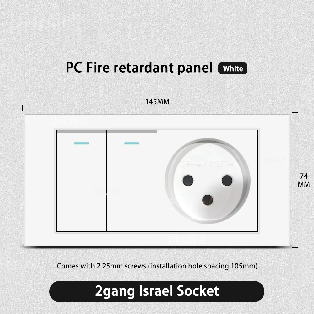 Melery Flame Retardant SC31 Panel 145mm White Israel Standard USB TypeC Fast Charging Wall Socket Switch TV Tel CAT5 CAT6-Melery