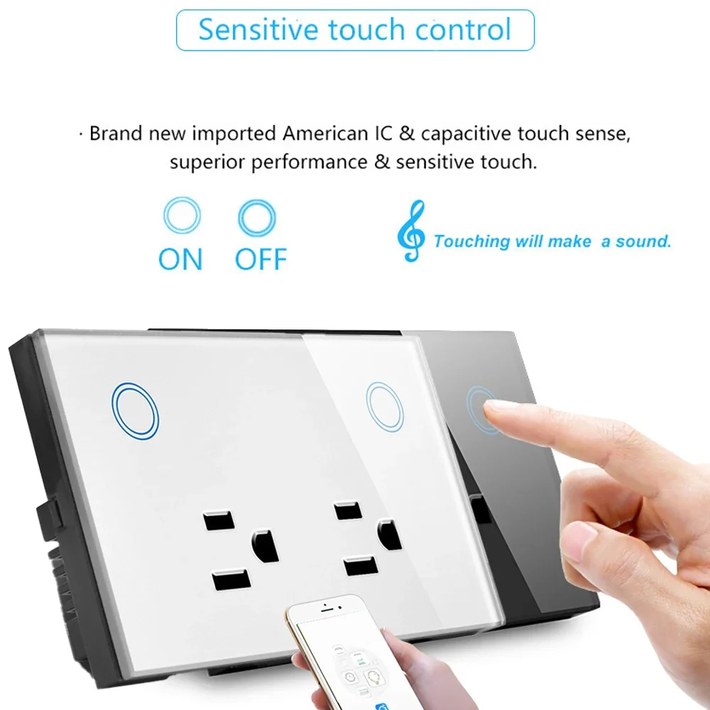 WIFI Smart Wall Socket US Electrical Plug Outlet 10A Power Touch Switch Wireless Remote Work with Alexa Google Home Kitchen-Melery