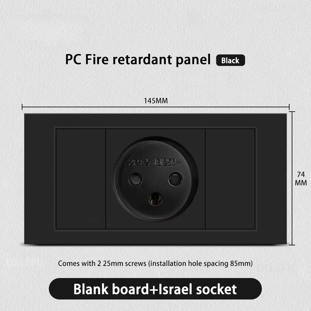 Melery Flame Retardant SC31 Panel 145mm Black Israel Standard USB TypeC Fast Charging Wall Socket Switch TV Tel CAT5 CAT6-Melery