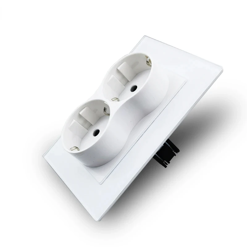 Melery  Double EU Wall Electrical Power Socket Crystal Glass Panel European Russia Outlet Hole Home Office Kitchen White Black-Melery