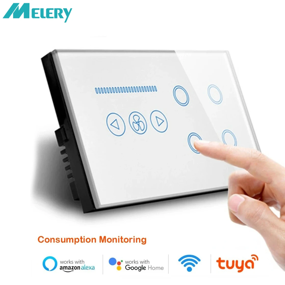 Melery  Wifi Smart Tuya Light 4Gang Switch Fan Speed Interruptor Glass Touch Sensor Panel Power Monitor Remote Alexa Google Home-Melery